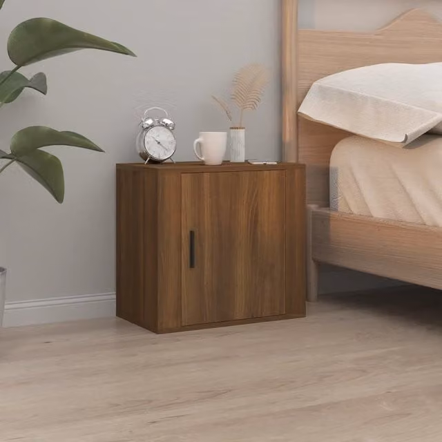 Berkfield Home Wall-mounted Bedside Cabinet in Brown Oak, W: 50 cm, D: 30 cm, H: 47 cm