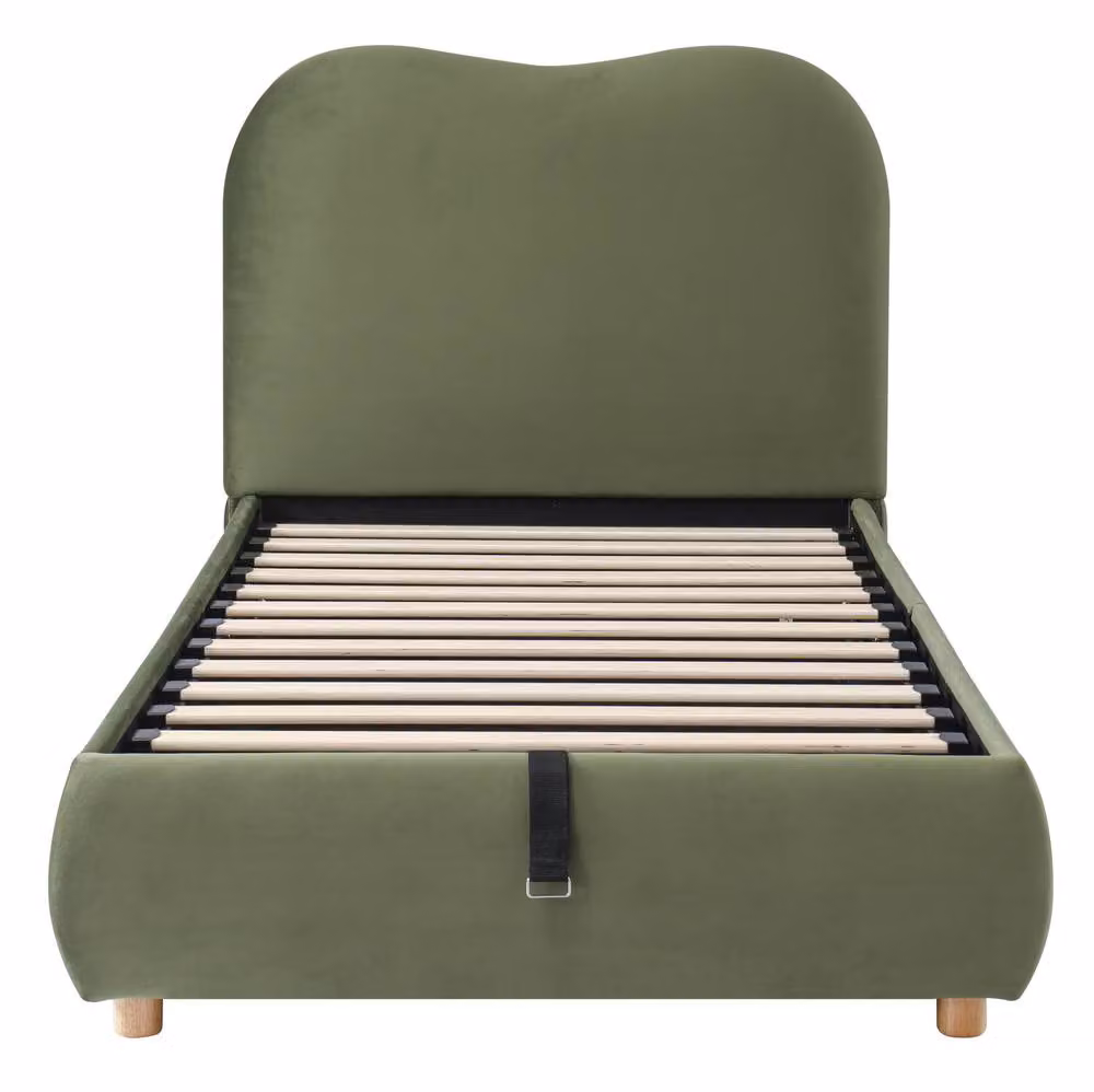 STILVORA Single Upholstered Velvet Bed with Lift Up Storage in Green, W/D/H: 90 x 190 x 91.44 cm – 4