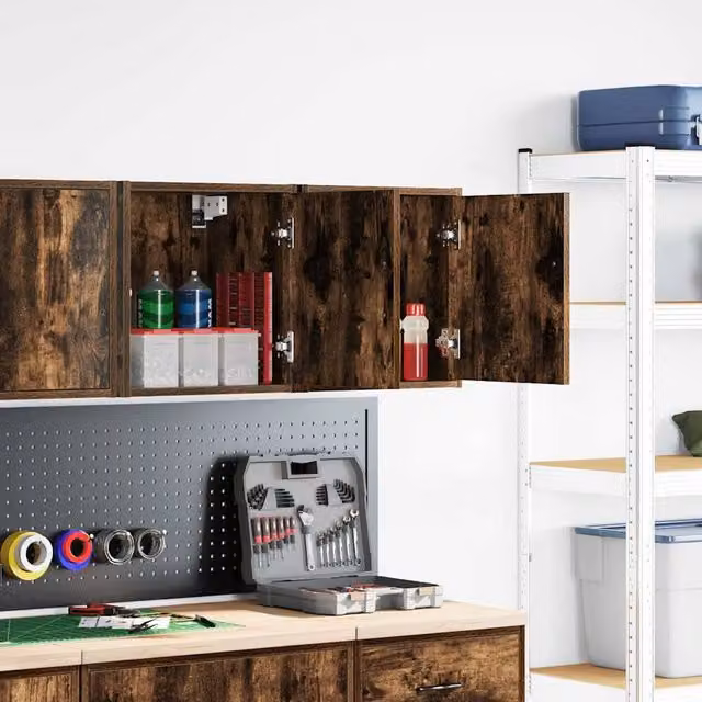 Berkfield Home Set of 2 Wall Mounted Garage and Workshop Cabinets in Smoked Oak Brown