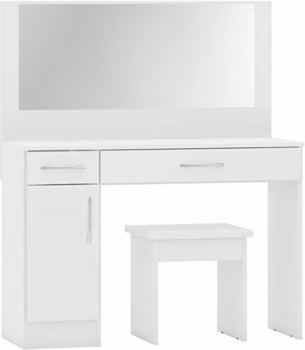 Seconique Nevada White Gloss Dressing Table and Stool Set W/D/H: 127 x 40 x 76 cm – 1
