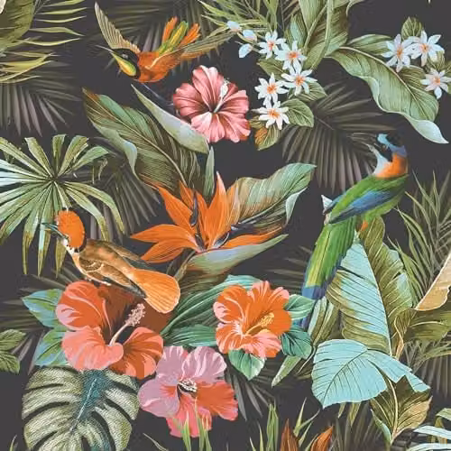 Rasch Vasari Paradise Birds Black and Multicolour Floral Animal Design Wallpaper – 1