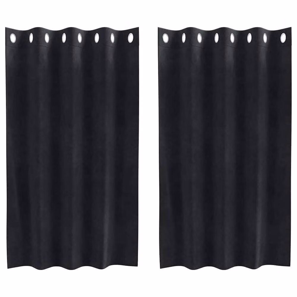 Berkfield Home Black Velvet Blackout Eyelet Curtains, 2 Pack, Black – 3