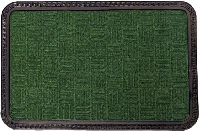 Roseley Green Ribbed Mosaic Decorative Door Mat, Weatherproof and Washable