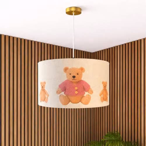 CGC Lighting Blake Round Drum Childrens Lampshade in Pink Teddy Fabric, Diameter: 45 cm – 2