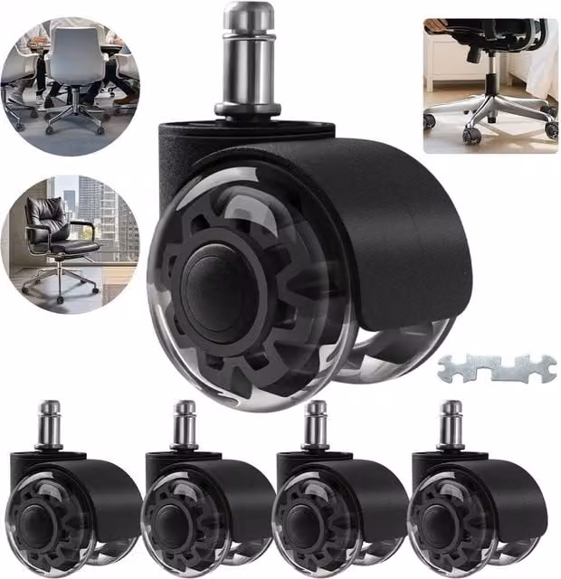 Hinsinc Black Rubber Office Chair Replacement Casters, Pack of 5 – 1