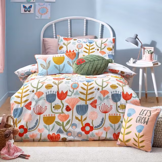 Terrys Little Nature Floral Reversible Childrens Bedding Set, Multicolour and White