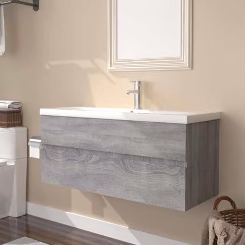 vidaXL Modern Wall-Mounted Sink Cabinet with Built-in Basin in Grey Sonoma Engineered Wood, W/D/H: 100 x 45 x 34.9 cm – 2