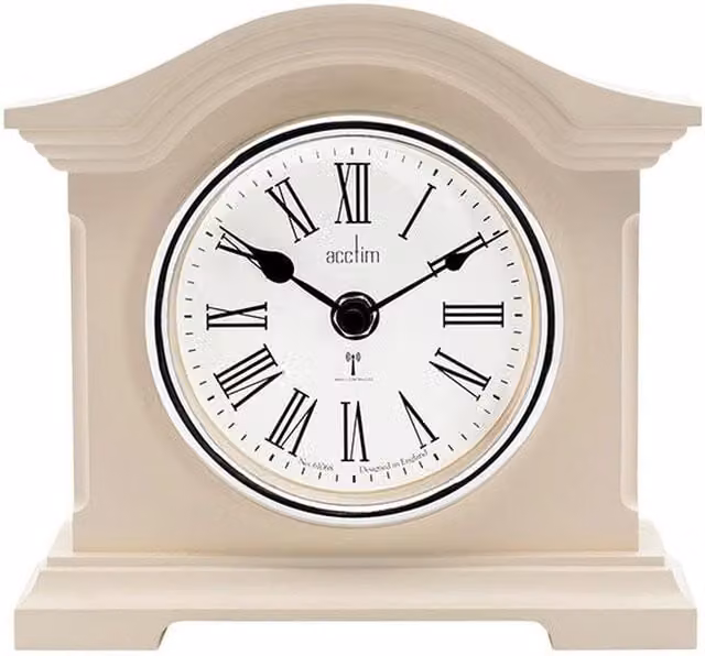 Acctim Chesterfield Radio Controlled Analog Tabletop Mantel Clock in Buttermilk Yellow and Beige