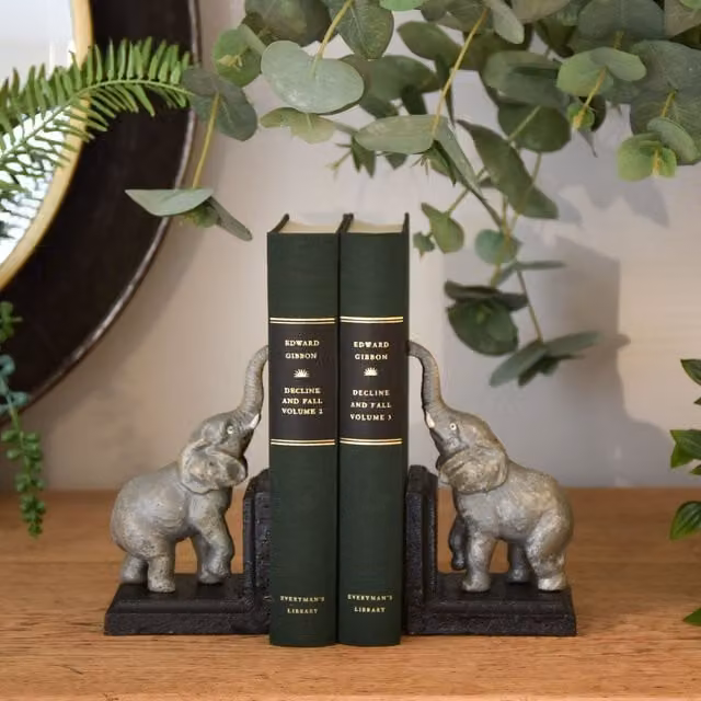 Madison & Mayfair Antique Pair of Elephant Bookends in Grey Cast Iron – 1