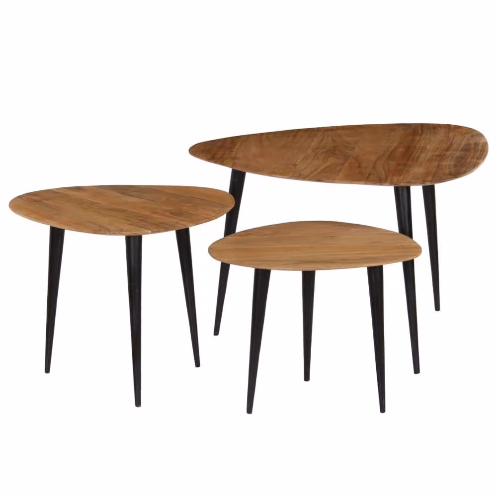 Berkfield Home 3 Piece Round Nesting Coffee Table Set in Brown Solid Acacia Wood – 2