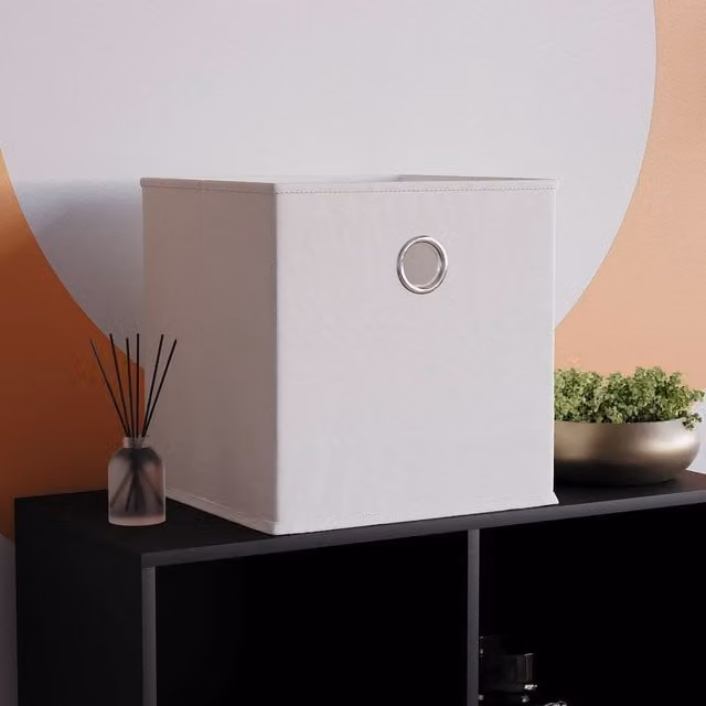 HD Designs Vida Designs Durham Foldable Fabric Cube Storage Basket with Handles in White