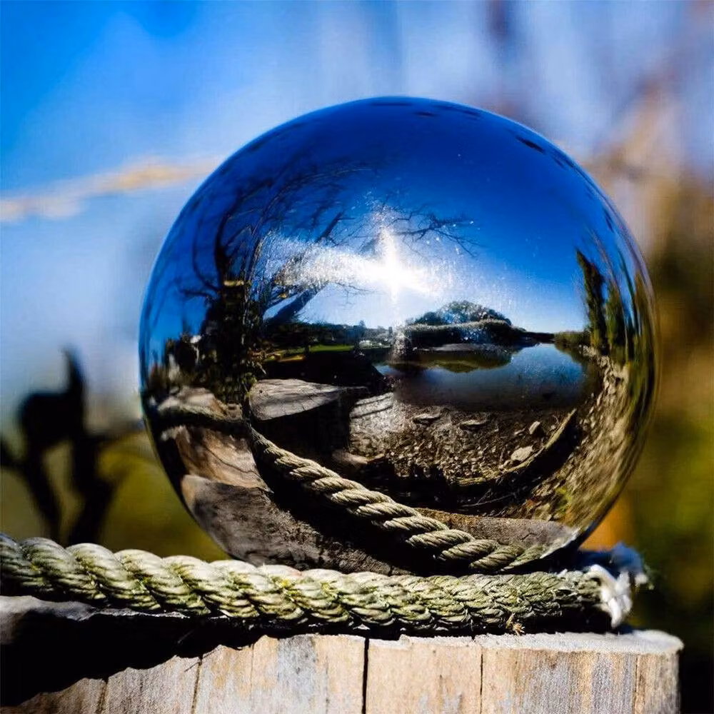 NESTLUNE 6-Piece Silver Stainless Steel Mirror Gazing Ball Garden Spheres, Diameter: 15 cm, Height: 100 cm – 5