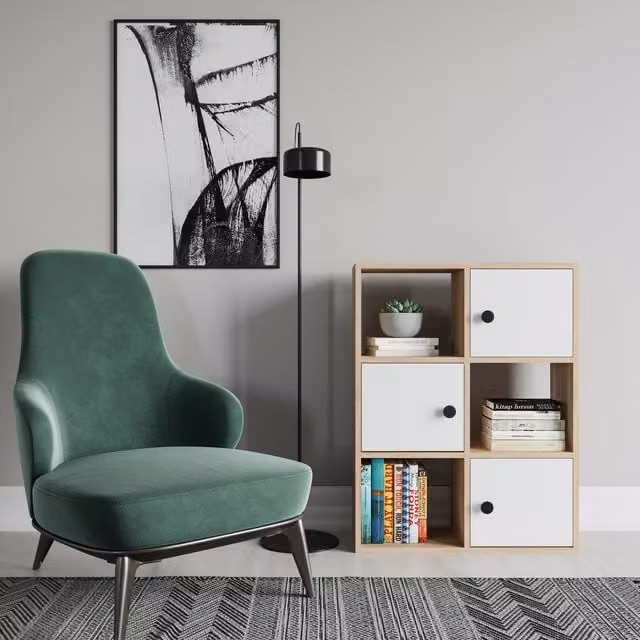 Decorotika Tasso Bookcase with Cabinets in Oak and White, W: 94 cm