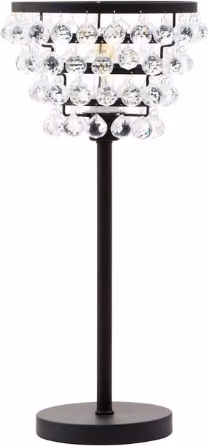 Fifty Five South Orsina Clear Crystal Table Lamp with Black Metal Frame, Black and Transparent