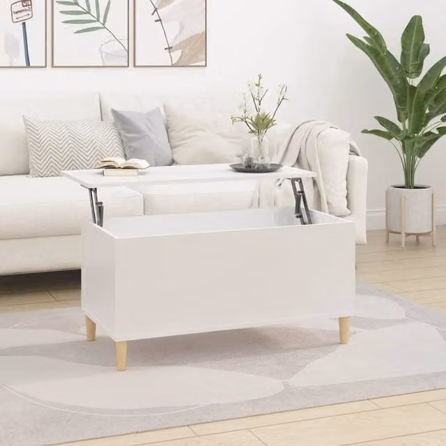 Berkfield Home Modern Rectangular Coffee Table in Glossy White, W/D/H: 90 x 44.5 x 45 cm
