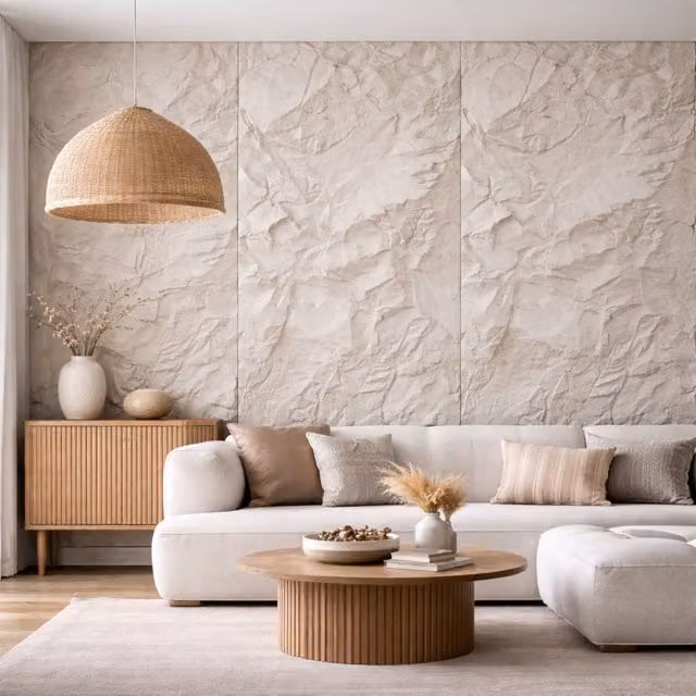 ENER-J 3D PU Faux Stone Wall Panels in Off-White, Crushed Light Stone Finish, 3-Pack, W: 120 cm, H: 60 cm