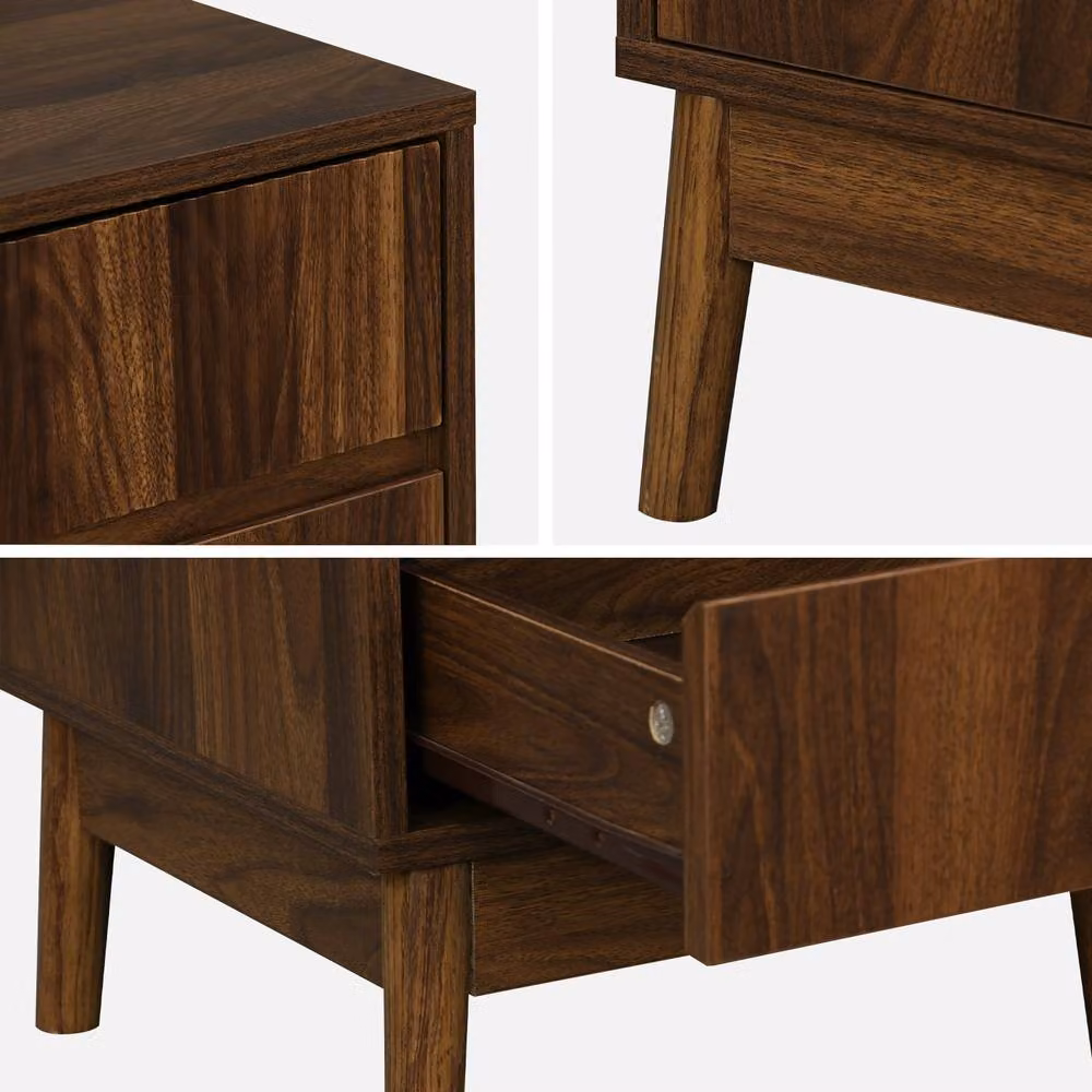 sweeek Pair of Grooved Bedside Tables in Dark Brown Wood Effect – 3