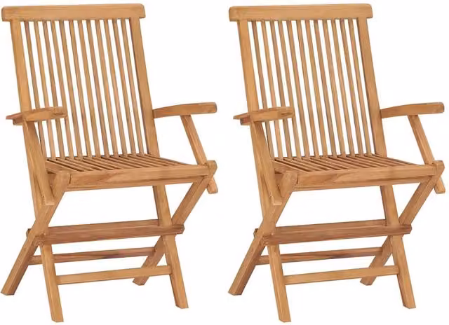 Berkfield Home Set of 2 Folding Garden Chairs in Brown Solid Teak Wood
