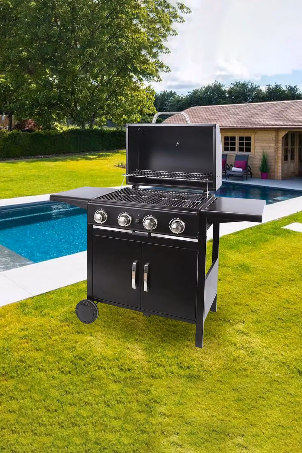 Living and Home 4-Burner Propane Gas Grill with Wheels and Warming Rack in Black – 2