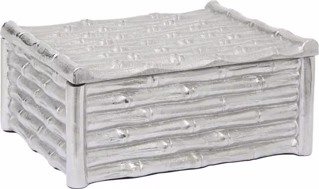 Orsina Hiba Large Silver Finish Bamboo Effect Metal Trinket Box