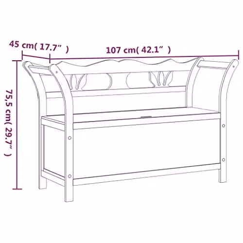 vidaXL Modern Black Solid Fir Wood Bench with Armrests W/D/H: 107 x 45 x 75.5 cm – 3
