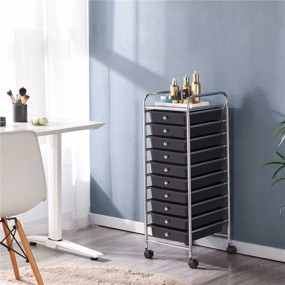 EONLION Black 10 Drawer Rolling Metal Storage Cart with Castors and Lock – 4