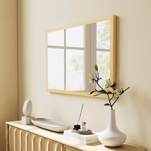 HOMCOM Modern Rectangular Wall Mirror in Beige and Brown, W: 40 cm x H: 40 cm – 2