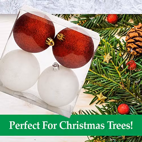 VFM e-Store Assorted Red, White and Gold Round Christmas Baubles, 7cm (4 Pack) – 3