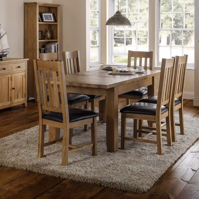 Julian Bowen Astoria Brown Oak Extending Rectangular Dining Table and 6 Chairs Set