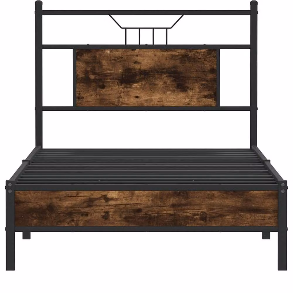 Berkfield Home Small Single Bed Frame in Smoked Oak and Metal, Brown, W: 75 cm, L: 190 cm – 4