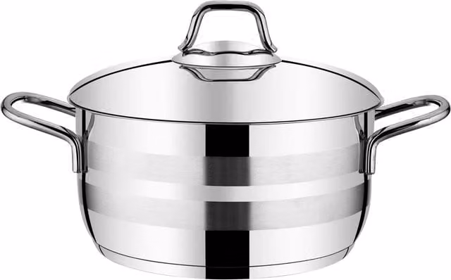 Evimsaray Asude Series Stainless Steel 22cm Casserole with Glass Lid, Silver