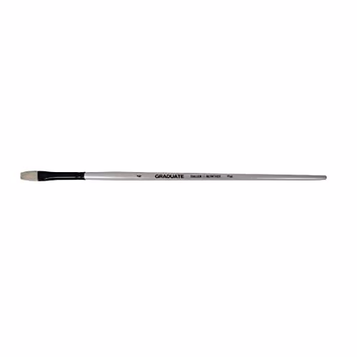Daler-Rowney Graduate Flat Oil Brush with Natural Hog Bristle and Long Handle, Size 4, White and Silver