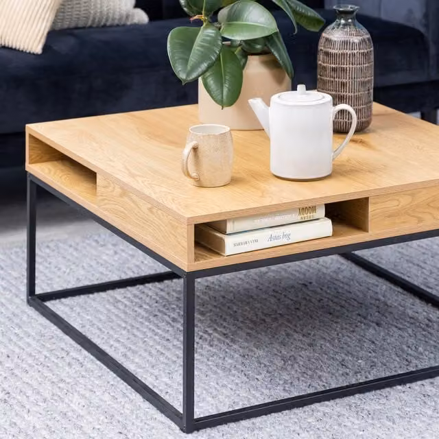 Willford Modern Square Coffee Table in Oak and Black