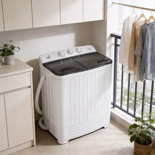 Ventryn Portable Twin Tub Top Loader Washing Machine with Spin Dryer in White – 1