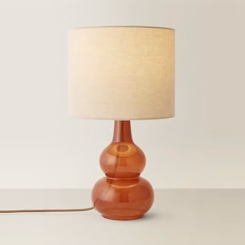 ValueLights Maguire Burnt Orange Glass Table Lamp with Beige Fabric Shade – 1