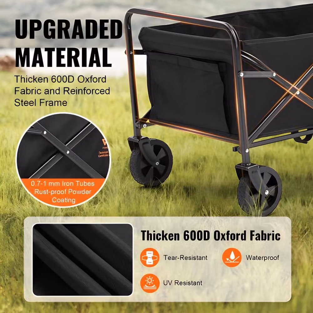 VEVOR Quick-Fold Lightweight Wagon Cart Trolley with All-Terrain Wheels and Adjustable Handle, Black – 2
