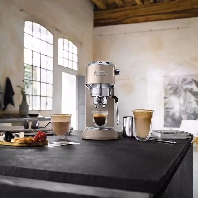 DeLonghi Dedica Arte Manual Coffee Machine with Thermoblock and Steam Wand, Beige Stainless Steel