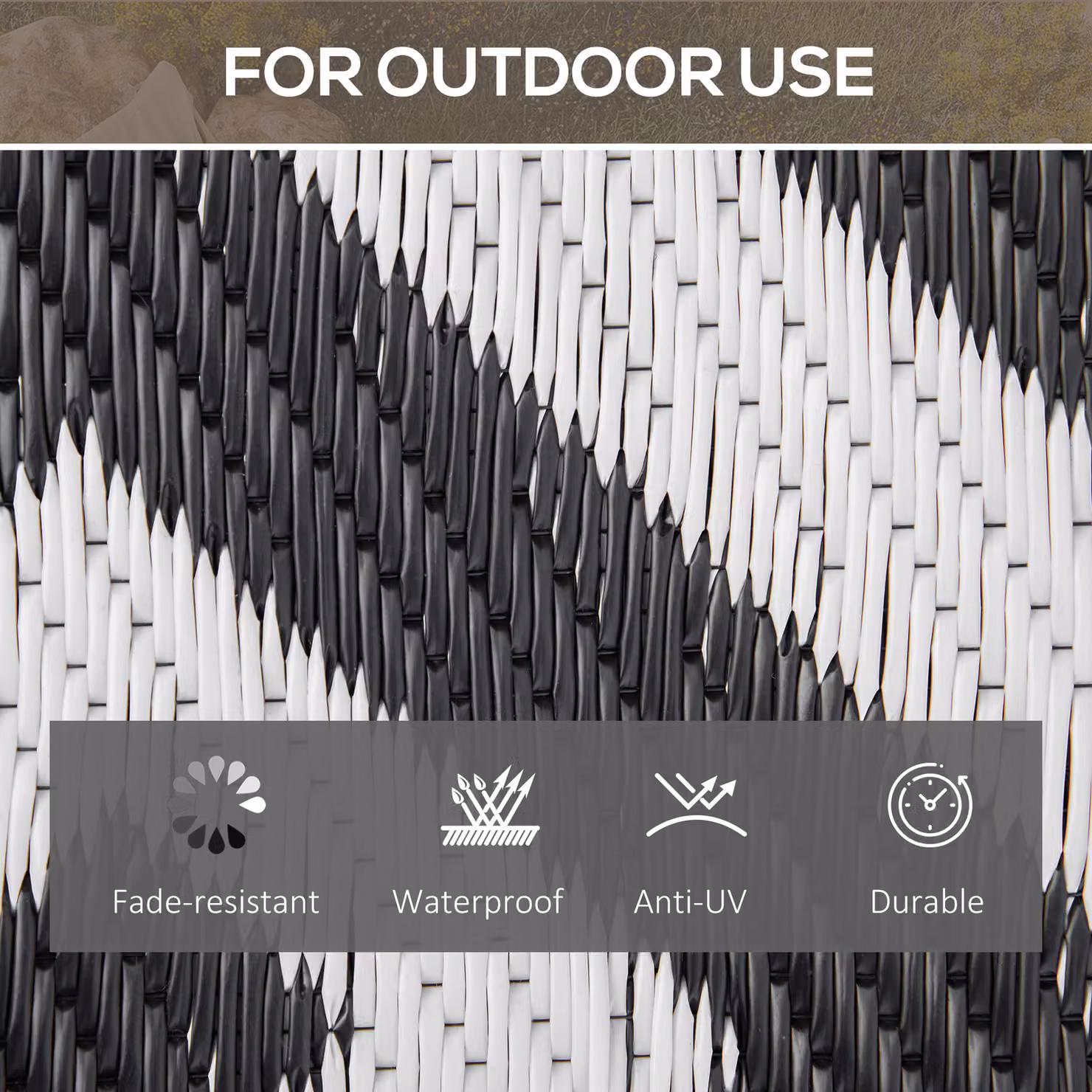 Outsunny Reversible Geometric Outdoor Rug in Black and White, W: 152 cm, D: 243 cm – 4