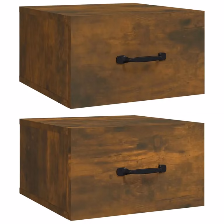 Berkfield Home Set of 2 Wall-mounted Bedside Cabinets in Smoked Oak Brown, W/D/H: 35 x 35 x 20 cm