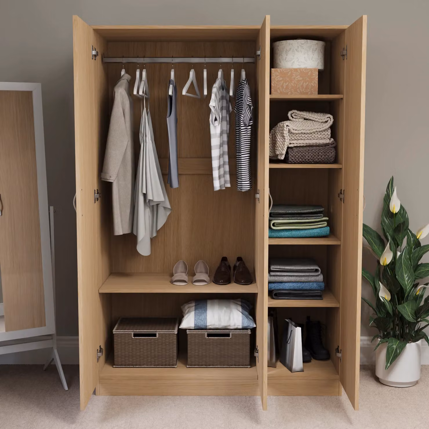 Home Discount Vida Designs Riano 3 Door Wardrobe Storage Organiser in Brown – 3