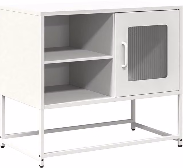 Berkfield Home Industrial TV Cabinet in White with Glass Doors and Metal Frame, W/D/H: 68 x 39 x 60.5 cm – 1