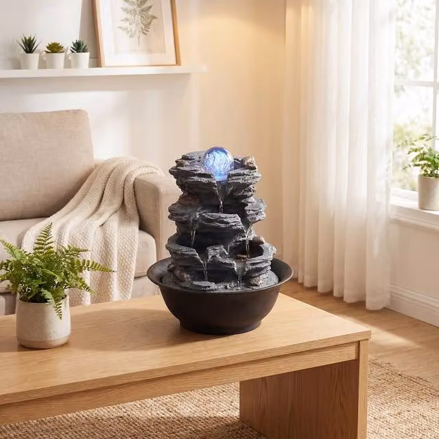 Gymax Desktop LED Cascading Water Fountain with Rolling Crystal Ball in Black
