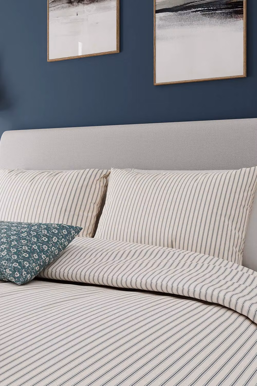 Helena Springfield Ticking Stripe Cotton Duvet Cover and Pillowcase Set in Petrol Blue, W/D/H: 200 x 220 cm – 2