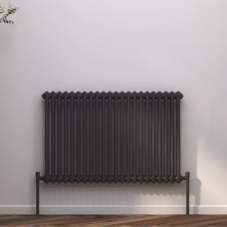 Fluxx Anthracite Horizontal Double Column Wall Mounted Radiator W: 60.5 cm, H: 60.5 cm, D: 8.38 cm