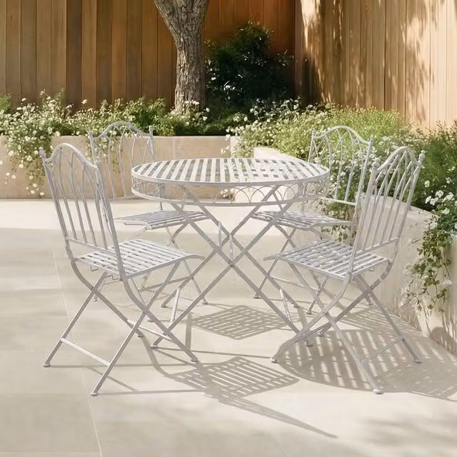 Charles Bentley 5 Piece Rustic Powder Coated Steel Garden Bistro Set in Grey, W/D/H: 90 x 74 x 93 cm