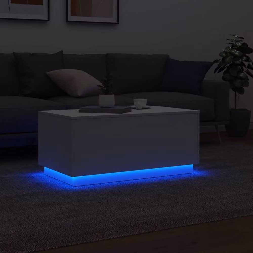 Berkfield Home Modern White Glossy Coffee Table with LED Lights W/D/H: 90 x 50 x 40 cm – 3