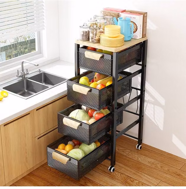 Living and Home 5-Tier Matt Black Metal Pull-Out Kitchen Storage Rack