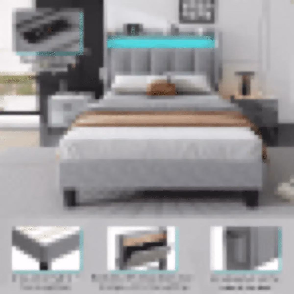 Matteo Grey Velvet Upholstered Single Bed with Under-Bed LED Lighting and USB Charging Ports, W/D/H: 190 x 90 x 107 cm – 5