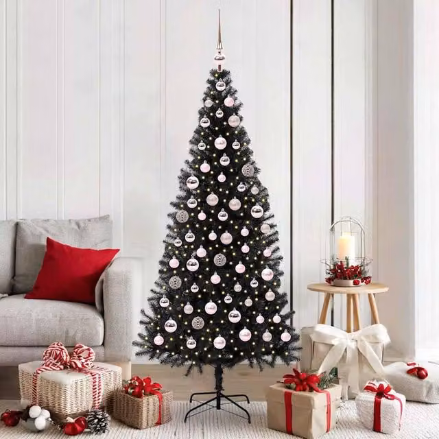 Berkfield Home Black PVC Christmas Tree with 300 LEDs and Stand, Height: 180 cm – 1
