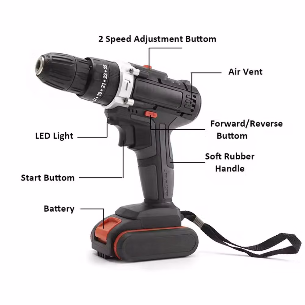 EONLION 48V Cordless Electric Impact Hammer Drill Set with Rechargeable Battery in Black – 3